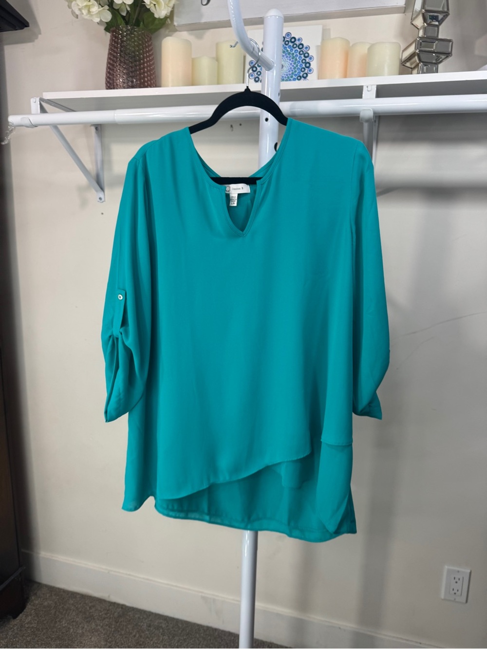 Turquoise Layered Tunic Top with 3/4 Sleeves - Picture 5 of 11